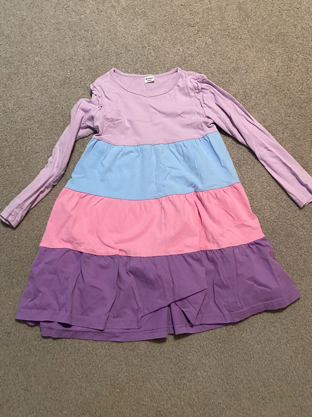 Girls' Long Sleeve Tiered Colorblock Dress - Lavender, Light Blue, Pink, Purple